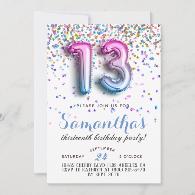 13.ª Invitación a Confetti de Cumpleaños (Anverso)