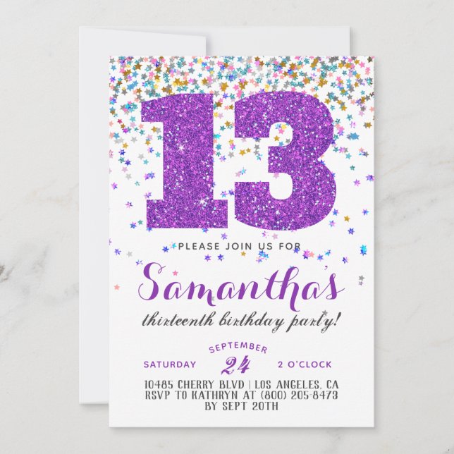 13.ª Invitación a Confetti de Cumpleaños (Anverso)