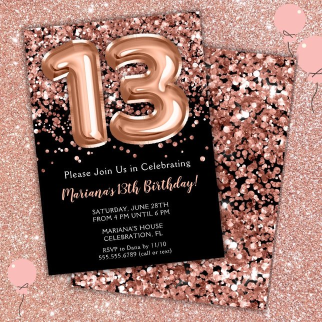13.ª invitación a cumpleaños Rosa negro Purpurina  (Subido por el creador)