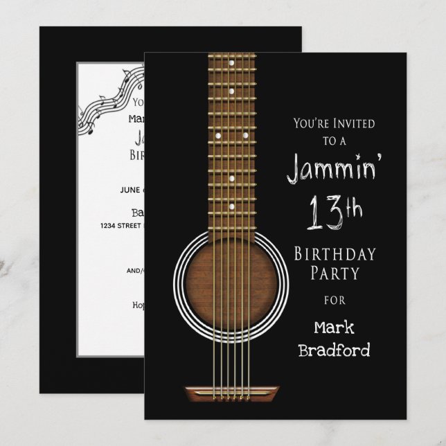13.ª invitación a fiesta de cumpleaños, guitarra a (Anverso / Reverso)