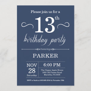 13.ª invitación de cumpleaños Azul