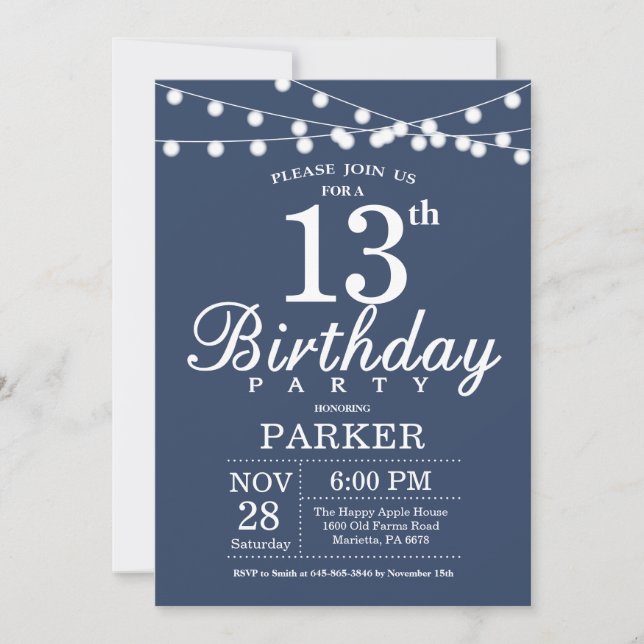 13.ª invitación de cumpleaños Azul (Anverso)