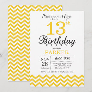 13.ª invitación de cumpleaños Chevron amarillo