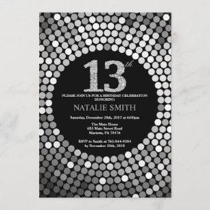 13.ª invitación de cumpleaños Purpurina negro y pl
