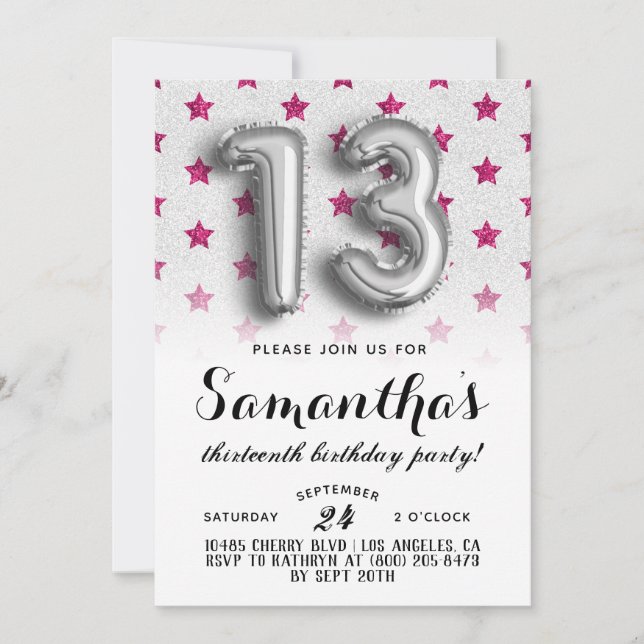 13.ª invitación Purpurina Estrella de Cumpleaños (Anverso)