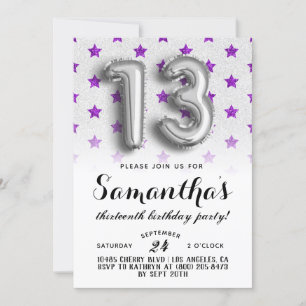 13.ª invitación Purpurina Estrella de Cumpleaños