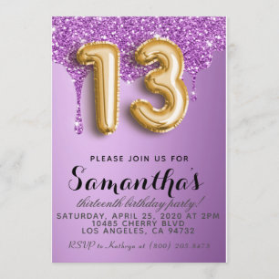 13.ª invitación Purpurina Faux de cumpleaños