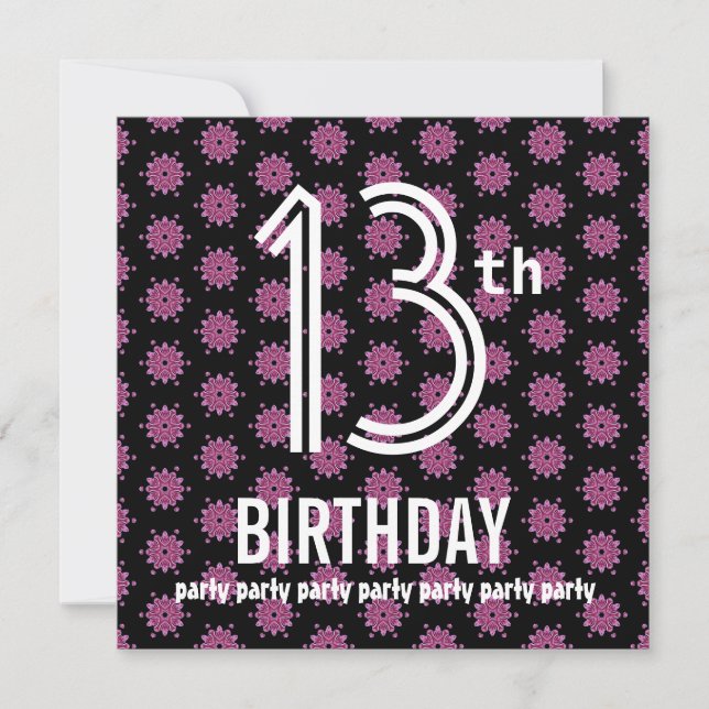 13.ª plantilla de fiesta de cumpleaños Pink Black  (Anverso)