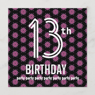 13.ª plantilla de fiesta de cumpleaños Pink Black 