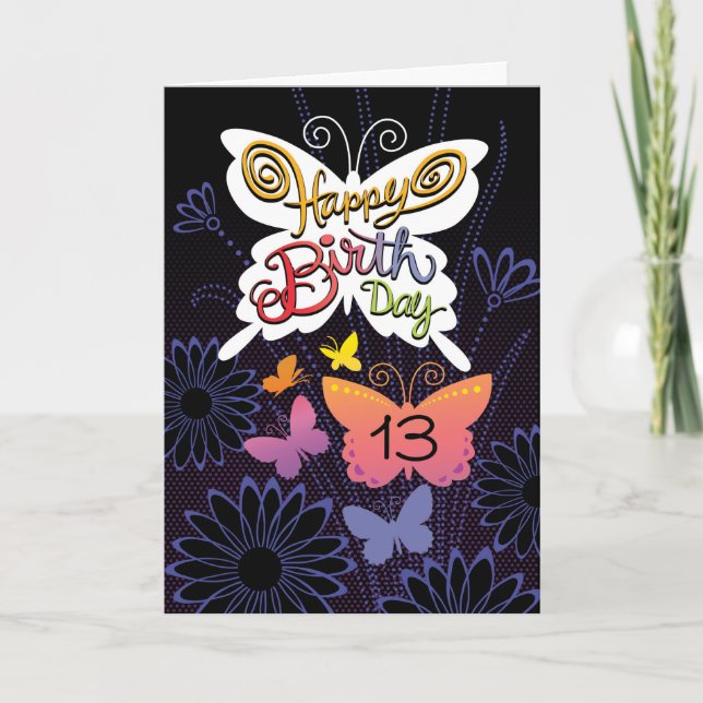 13.ª tarjeta de carta manual de mariposas de cumpl (Anverso)
