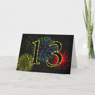 13.ª tarjeta de cumpleaños con fuegos artificiales