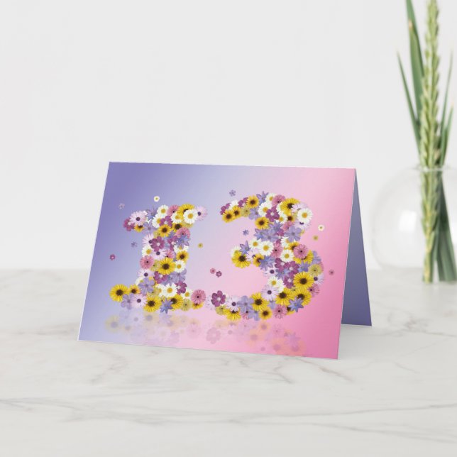 13.ª tarjeta de cumpleaños con letras floridas (Anverso)