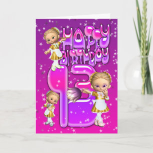 13.ª tarjeta de cumpleaños lindas niñitas purpurin