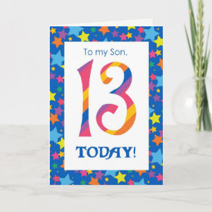 13.ª tarjeta de cumpleaños para hijo, rayas y estr