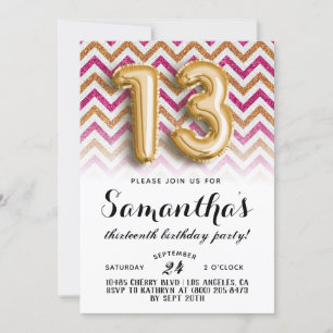 13.º cumpleaños Invitación Purpurina Chevron Strip