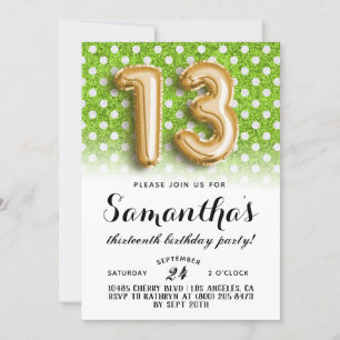 13.º cumpleaños Invitación Purpurina Polkadot