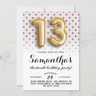 13.º cumpleaños Invitación Purpurina Polkadot