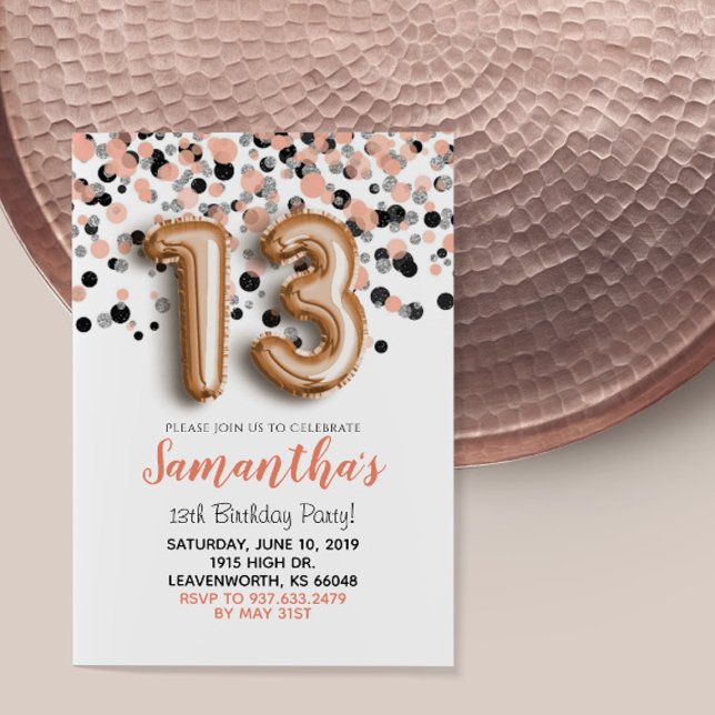13.º Rosa de cumpleaños Invitación al Confetti de  (Subido por el creador)