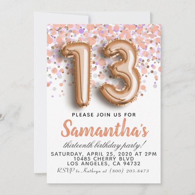 13.º Rosa Invitación a cumpleaños (Anverso)