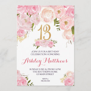 13 años Invitación floral,