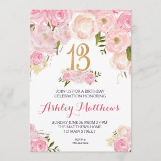 13 años Invitación floral,