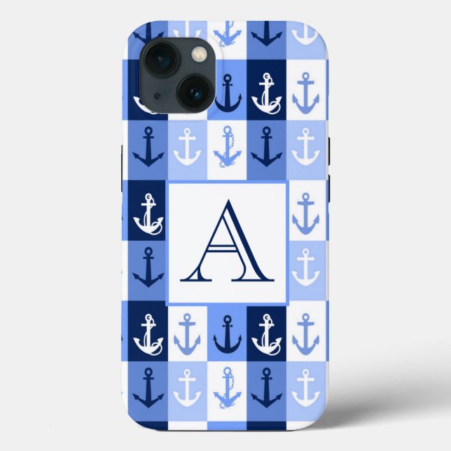 13 Funda para iPhone Case-Mate con monograma de ancla (Reverso )