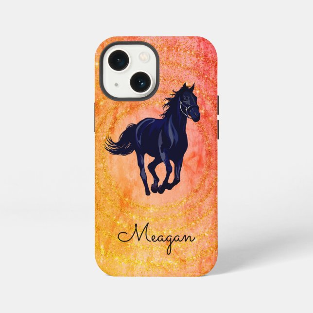 13 Mini Funda para iPhone Black Horse Rustic Sparkle   (Reverso )