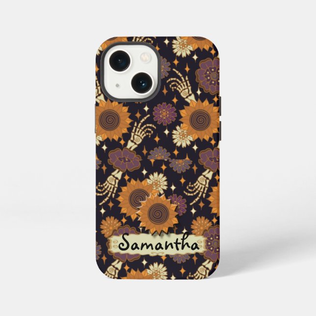 13 Mini Funda para iPhone con manos de esqueleto floral de (Reverso )