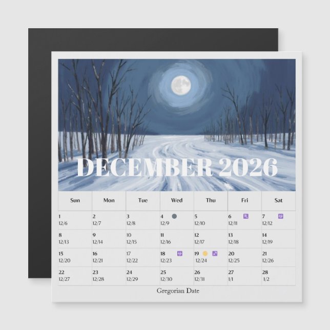 13-Month Moon Phase Zodiac december Calendar (Anverso/Reverso)