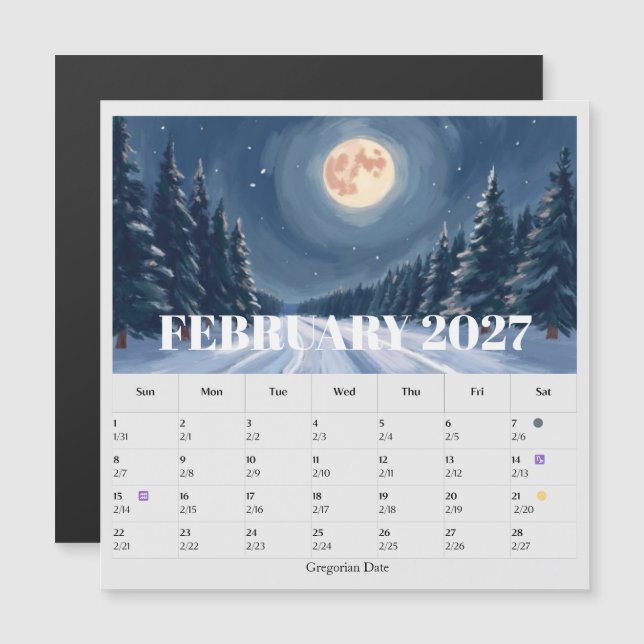 13-Month Moon Phase Zodiac february Calendar (Anverso/Reverso)