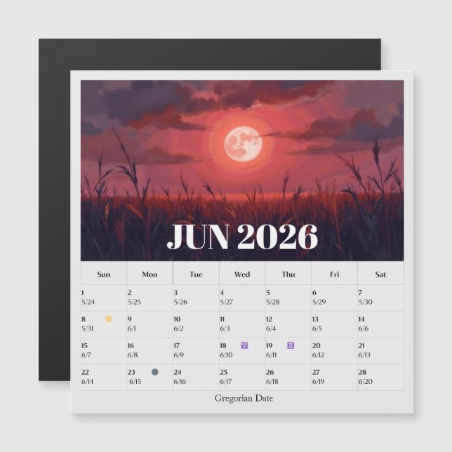 13-Month Moon Phase Zodiac jun Calendar (Anverso/Reverso)