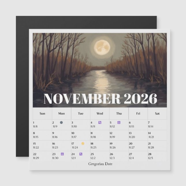 13-Month Moon Phase Zodiac november Calendar (Anverso/Reverso)