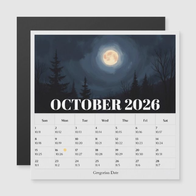 13-Month Moon Phase Zodiac october Calendar (Anverso/Reverso)