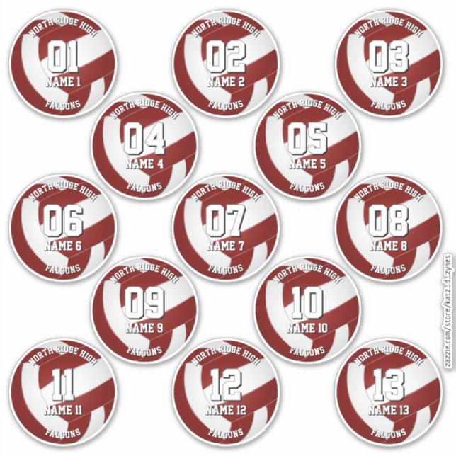 13 pegatinas de voleibol granate una para cada atl (Anverso)