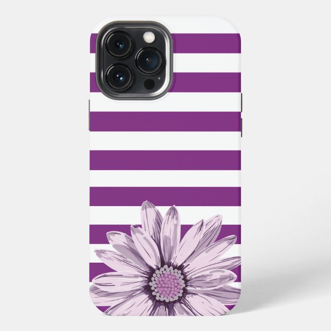 13 Pro Max Funda para iPhone con flor de franja blanca morada (Reverso )