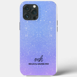 13 Pro Max Funda para iPhone con monograma chic de purpurina