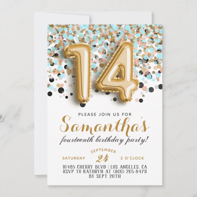 14.ª Invitación a Confetti de Cumpleaños (Anverso)