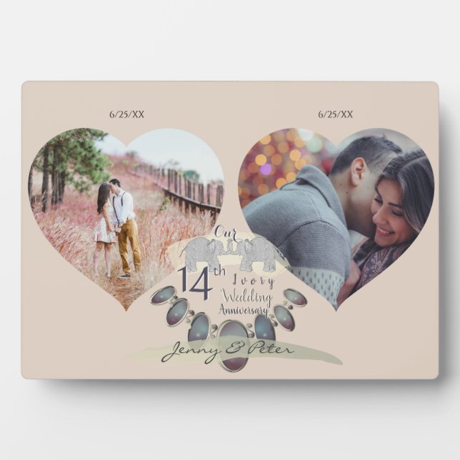 14° Aniversario Boda 2 Fotos Placa de los corazone (Frente)