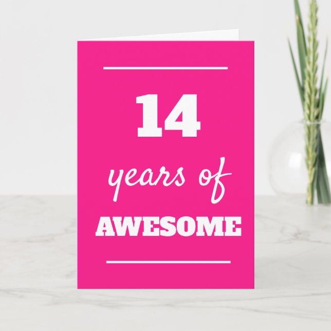 14 años rosados de increíble tarjeta de cumpleaños (Anverso)