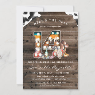 14 cumpleaños Invitación de Cowboy Wild West