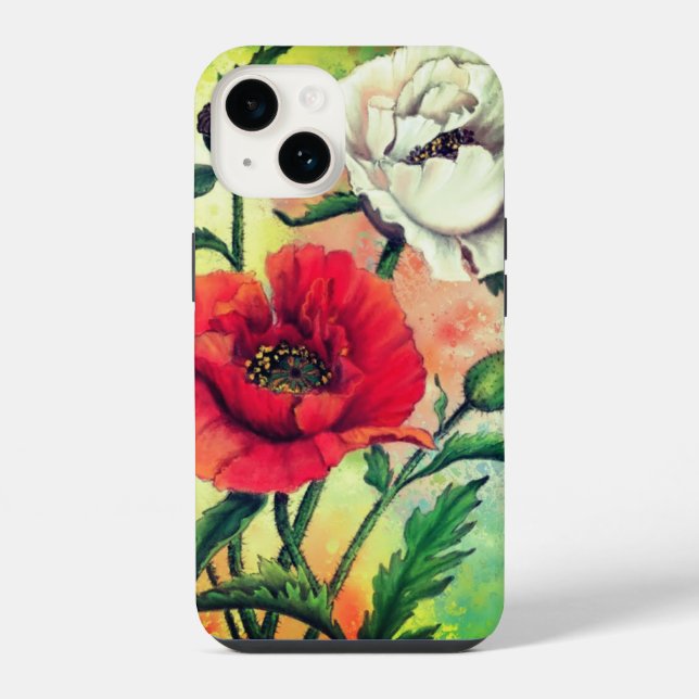 14 Funda para iPhone Amapolas Rojas Blancas (Reverso )