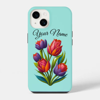 14 Funda para iPhone con Pintura de Tulipanes - Verde