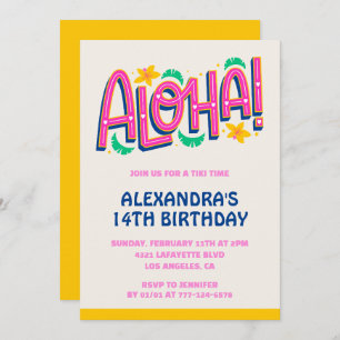 14 invitaciones por el cumpleaños Tropical Aloha H