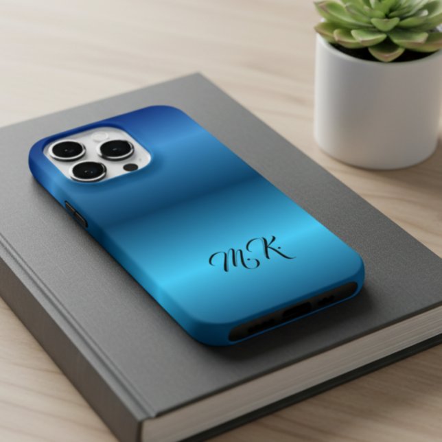 14 Pro Funda azul personalizada con monograma para iPhone (Subido por el creador)