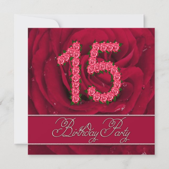 15.ª invitación a la fiesta de cumpleaños con rosa (Anverso)