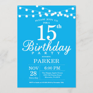 15.ª invitación de cumpleaños Azul