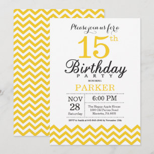 15.ª invitación de cumpleaños Chevron amarillo