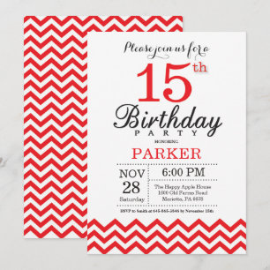 15.ª invitación de cumpleaños Chevron Rojo