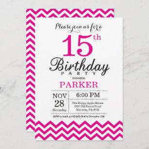 15.ª invitación de cumpleaños Chevron rosado calie