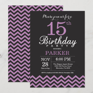 15.ª invitación de cumpleaños negro y morado